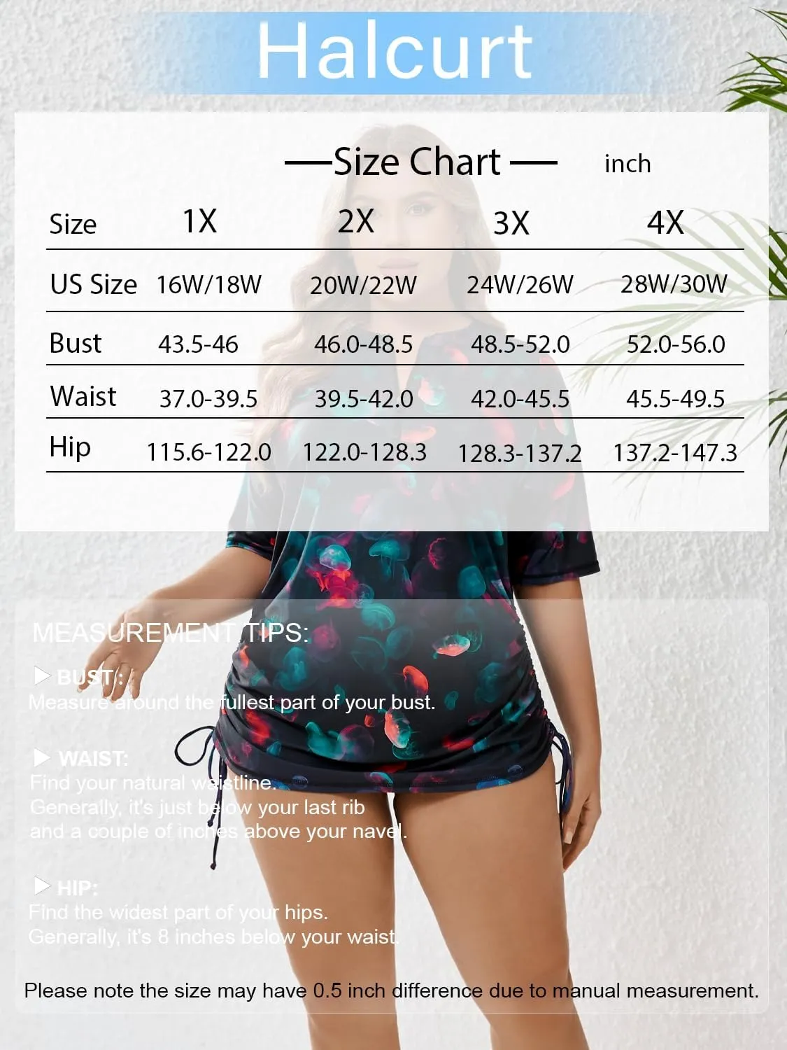 Halcurt Women's Plus Size Half Zip Short Sleeve Rash Guard Swim Top Drawstring Swim Shirt UPF50  Swimsuit