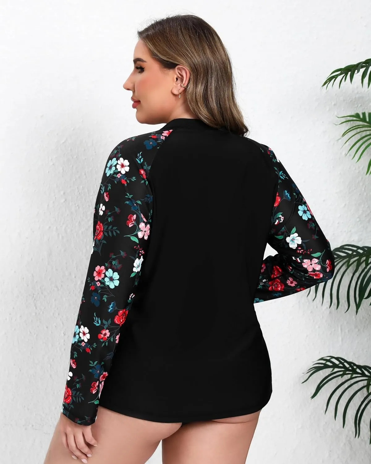 Halcurt Women's Plus Size Long Sleeve Rash Guard Shirts Full Zip Swim Top UPF50  Loose Fit Quick Dry Swimsuit