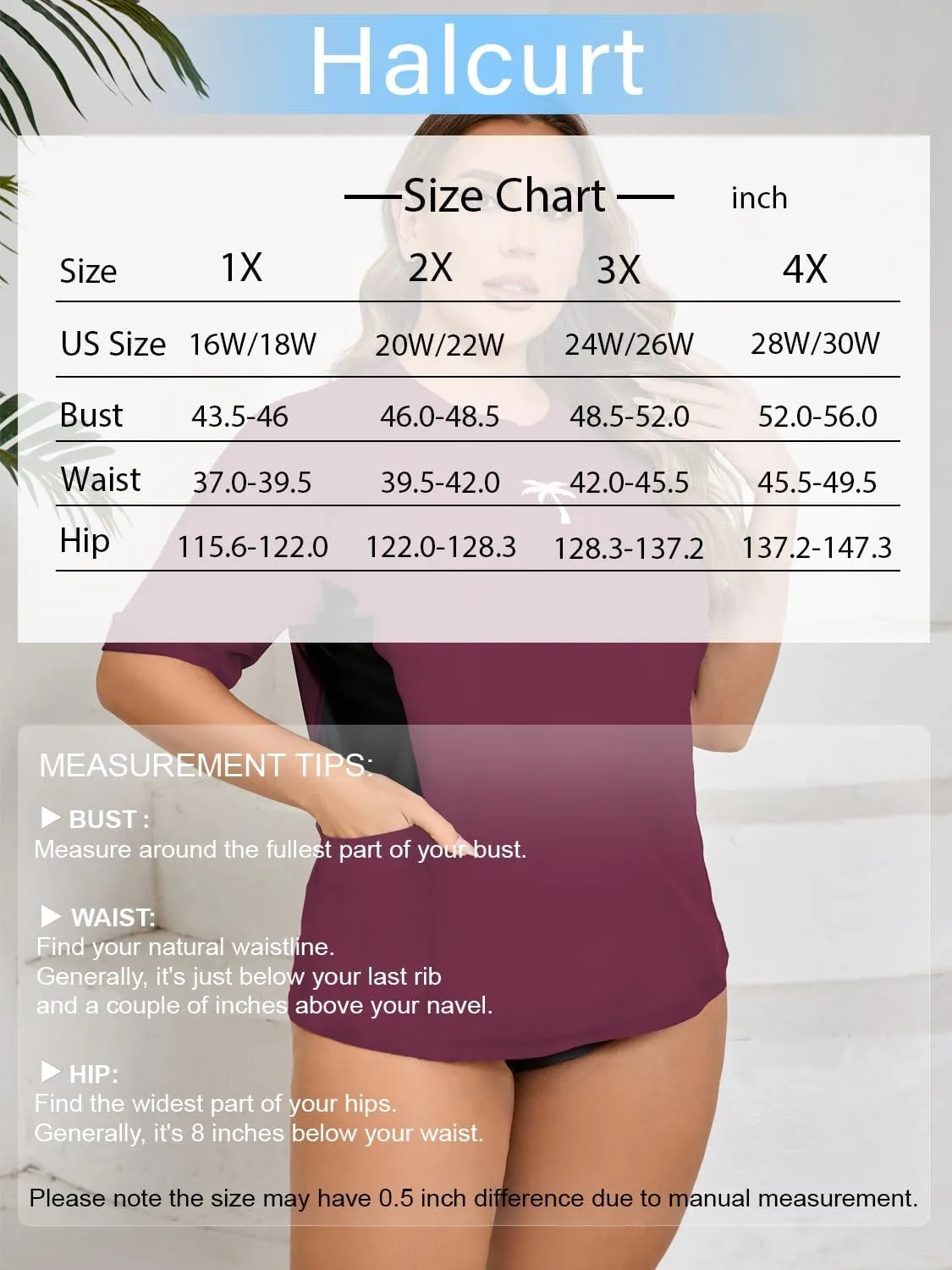 Halcurt Women's Plus Size Short Sleeve Rash Guard Top with Built in Bra Side Pockets UPF50  Swim Shirts
