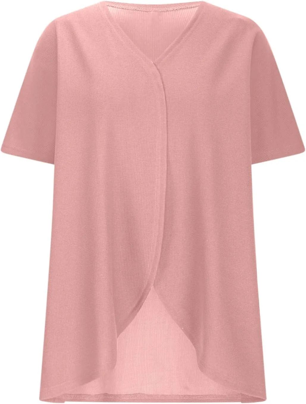 HGps8w Women's Waffle Cardigan Open Front Plus Size Summer Sun Shirts Loose Solid Short Sleeve Going Out Jacket Tops
