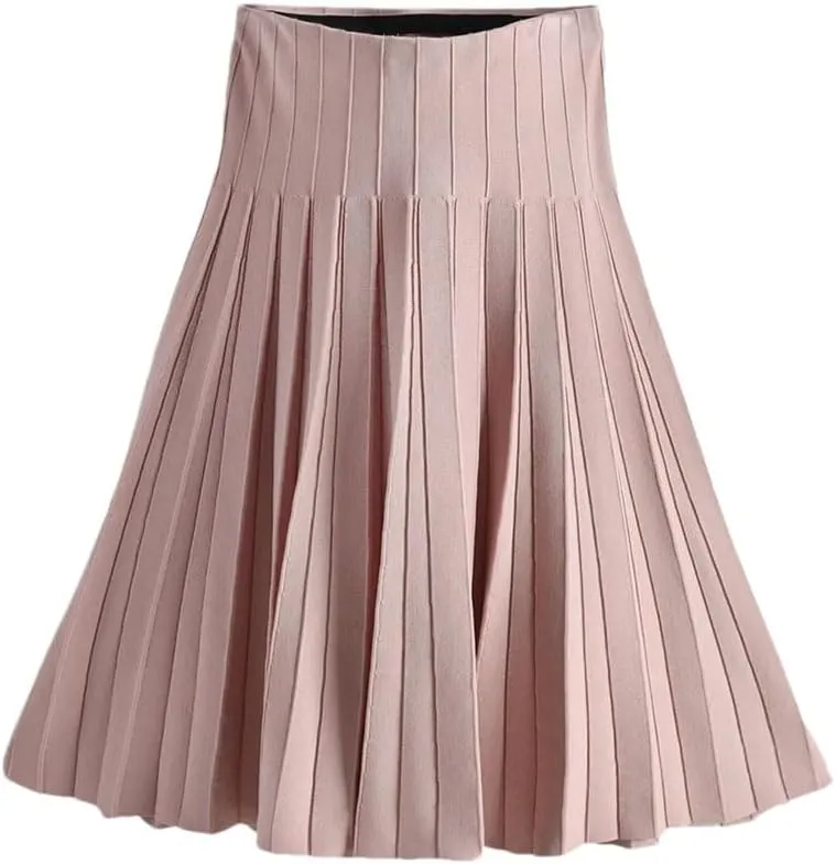 Hgvcfcv Women Knitted Pleated Skirts Autumn Winter Knitted Girl Clothes Midi High Waist One-Pieces Elastic Female
