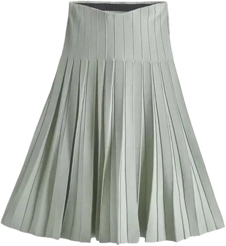 Hgvcfcv Women Knitted Pleated Skirts Autumn Winter Knitted Girl Clothes Midi High Waist One-Pieces Elastic Female