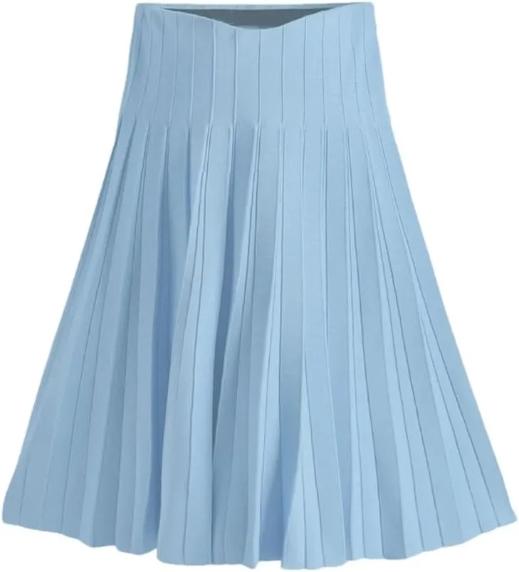 Hgvcfcv Women Knitted Pleated Skirts Autumn Winter Knitted Girl Clothes Midi High Waist One-Pieces Elastic Female