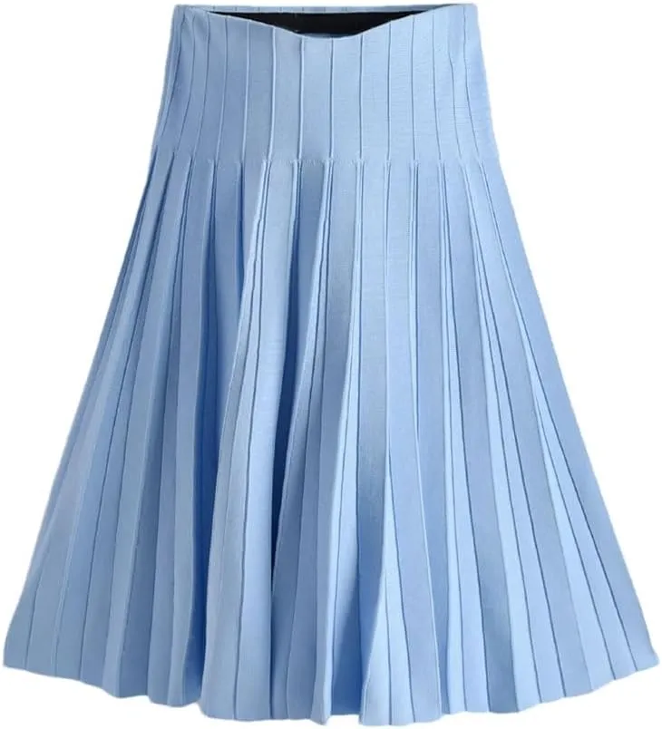 Hgvcfcv Women Knitted Pleated Skirts Autumn Winter Knitted Girl Clothes Midi High Waist One-Pieces Elastic Female
