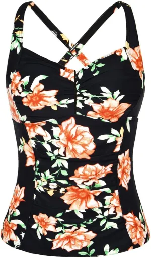 Hilor Women's Tankini Tops Shirred Tummy Control Swimsuits Cross Back Tankini Swimwear Tops