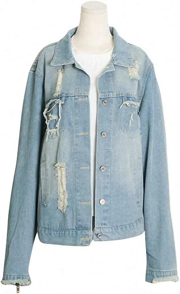 Hiuwa Blue Embroidery Wing Back Denim Jacket Coat Women Ripped Hollow Out Zipper Up Long Sleeve Autumn Cotton Jacket