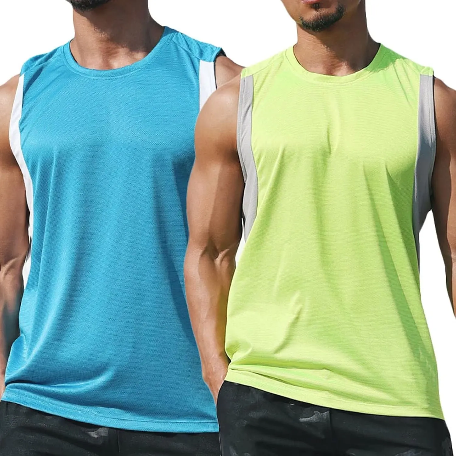 HNVAVQ Men's Tank Tops Quick Dry Sleeveless Gym Workout Bodybuilding Fitness T Shirts,2 Pack