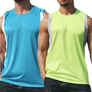 HNVAVQ Men's Tank Tops Quick Dry Sleeveless Gym Workout Bodybuilding Fitness T Shirts,2 Pack