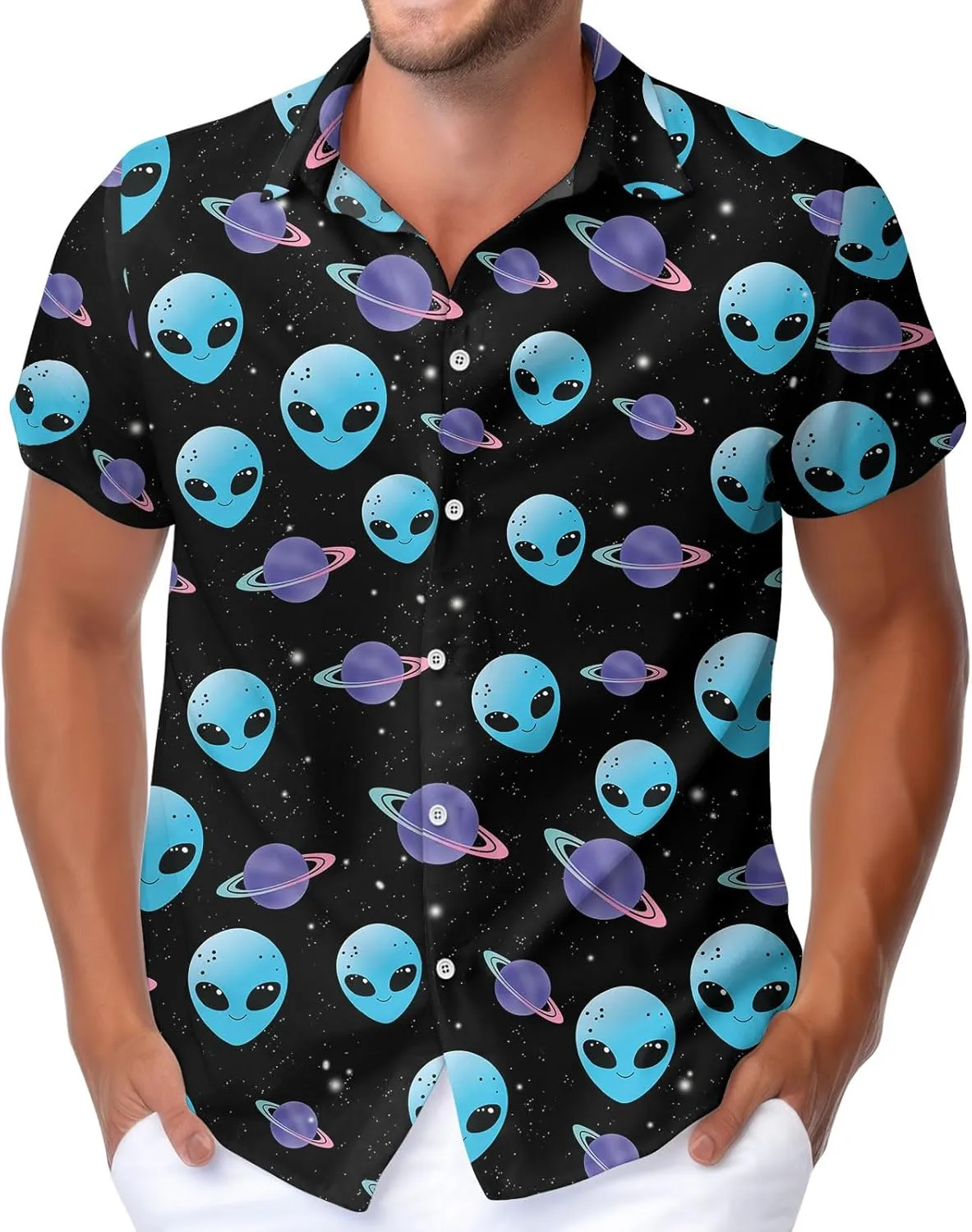 HUNTFAMI Men's Short Sleeve Shirts Button Down Casual Summer Shirts Hawaiian Shirt for Men