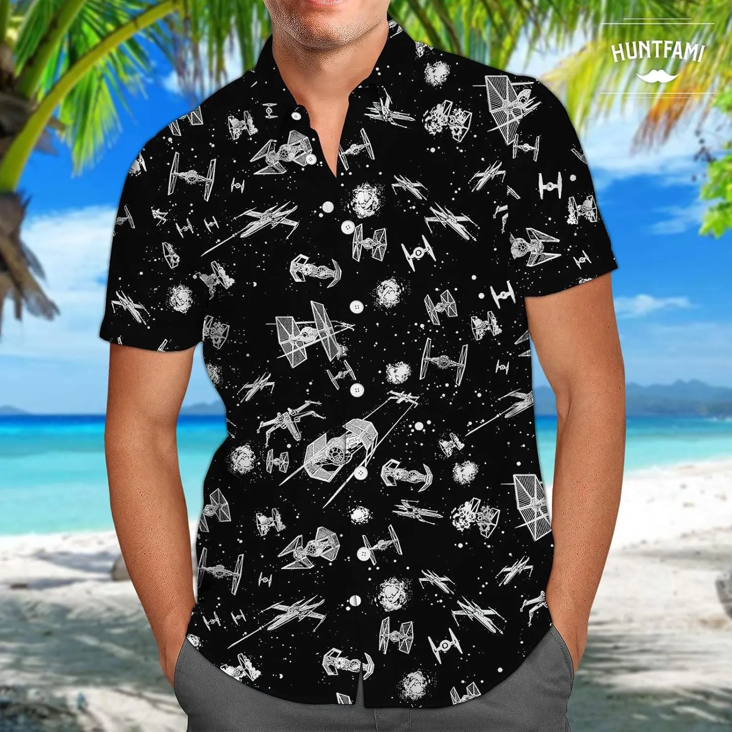 HUNTFAMI Men's Short Sleeve Shirts Button Down Casual Summer Shirts Hawaiian Shirt for Men