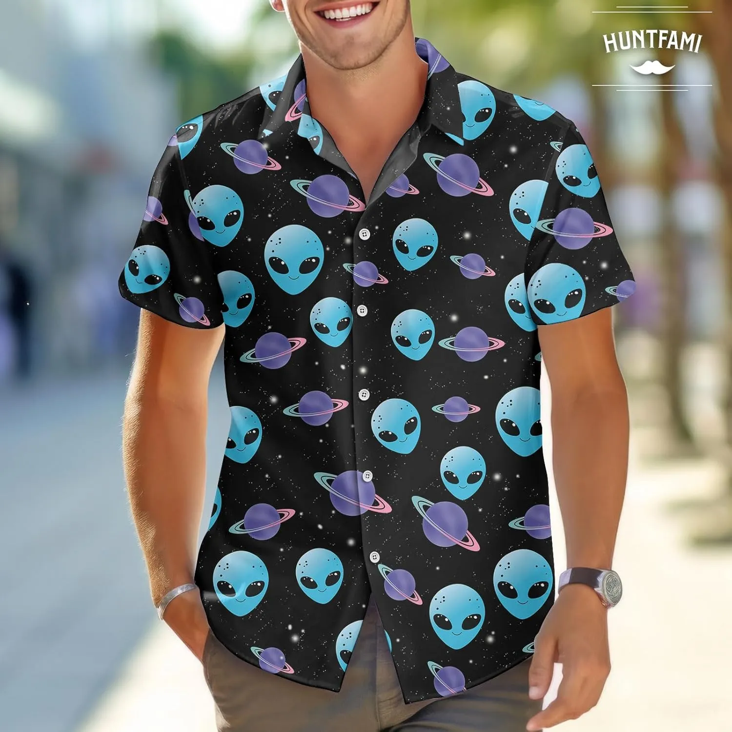HUNTFAMI Men's Short Sleeve Shirts Button Down Casual Summer Shirts Hawaiian Shirt for Men