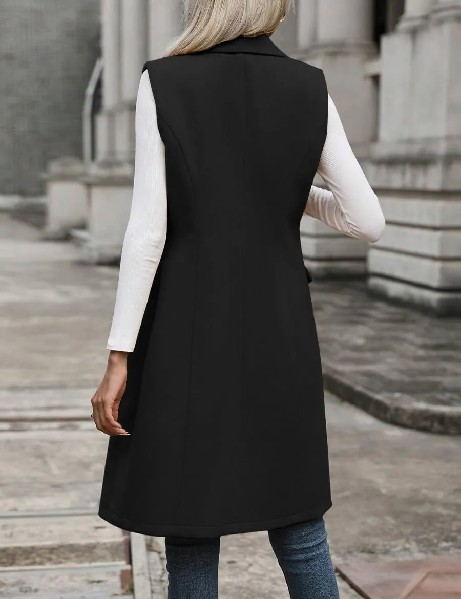 IDEALSANXUN Womens Long Wool Vest Fall Winter Sleeveless Blazer Jackets Trench Coat Outerwear Tops