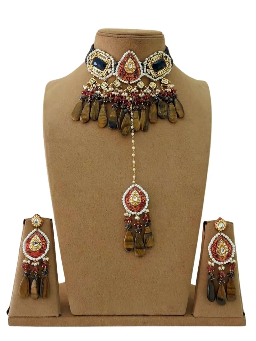 Jadau Meena Kundan Hand Work Necklace And Earrings