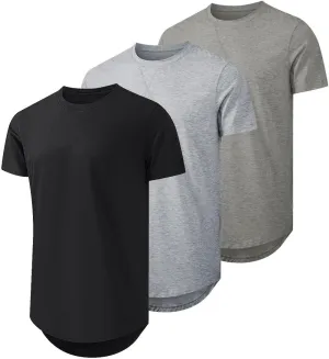 JMIERR Mens 3 Pack Cotton Hipster Hip Hop Longline Crewneck T-Shirt
