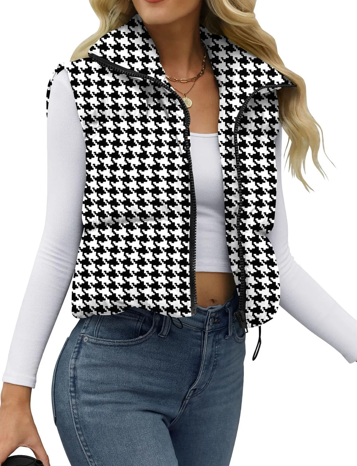 JZC Women's Crop Puffer Vest Lightweight Sleeveless Jacket 2024 Fashion Winter Outerwear Padded Gilet