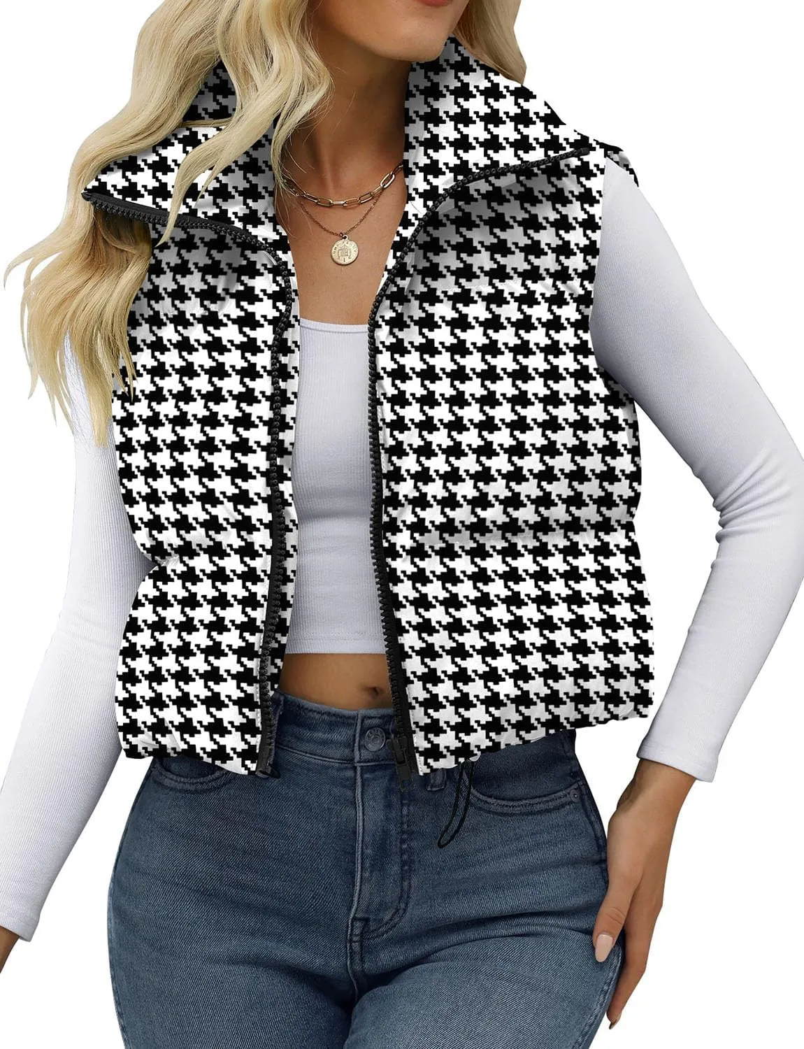JZC Women's Crop Puffer Vest Lightweight Sleeveless Jacket 2024 Fashion Winter Outerwear Padded Gilet