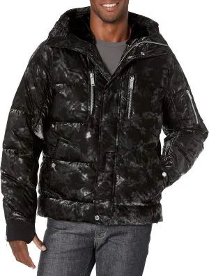 Karl Lagerfeld Paris Men's Smoke Print Fleece Lined Puffer Jacket