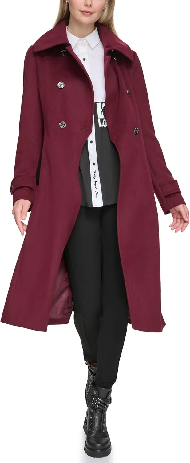 Karl Lagerfeld Paris Women's Luxe Twill Classic Maxi Peacoat
