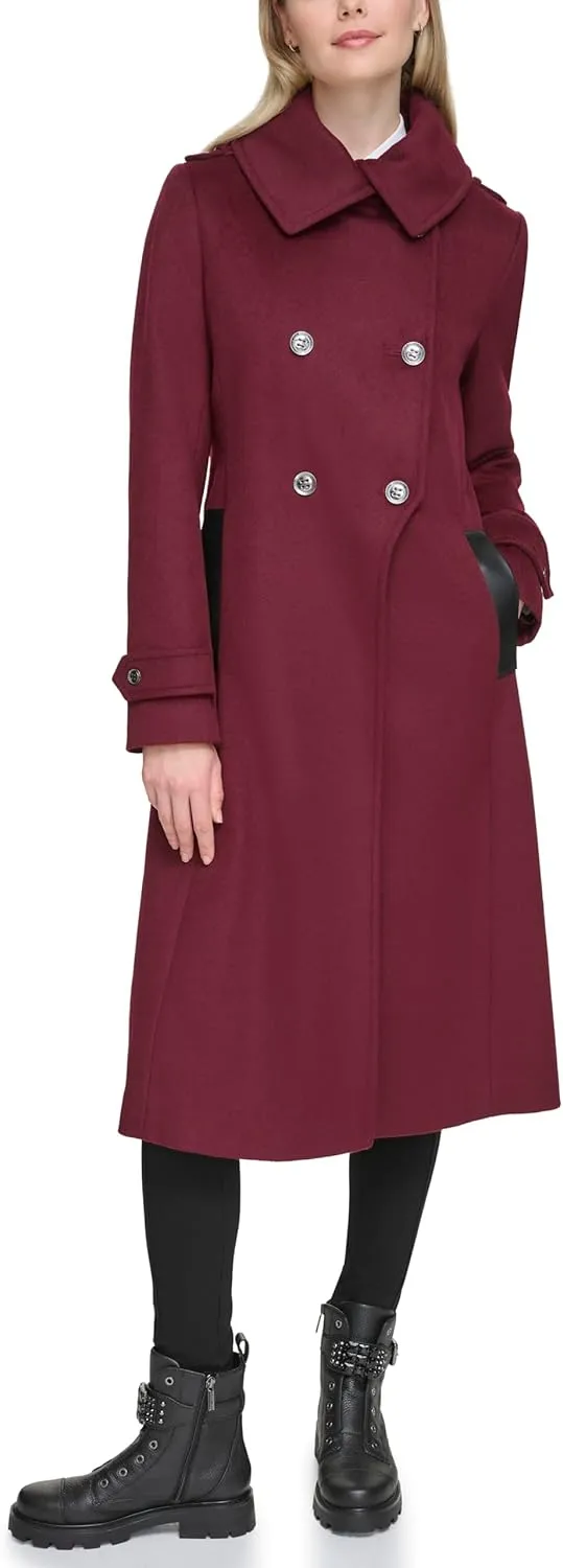 Karl Lagerfeld Paris Women's Luxe Twill Classic Maxi Peacoat