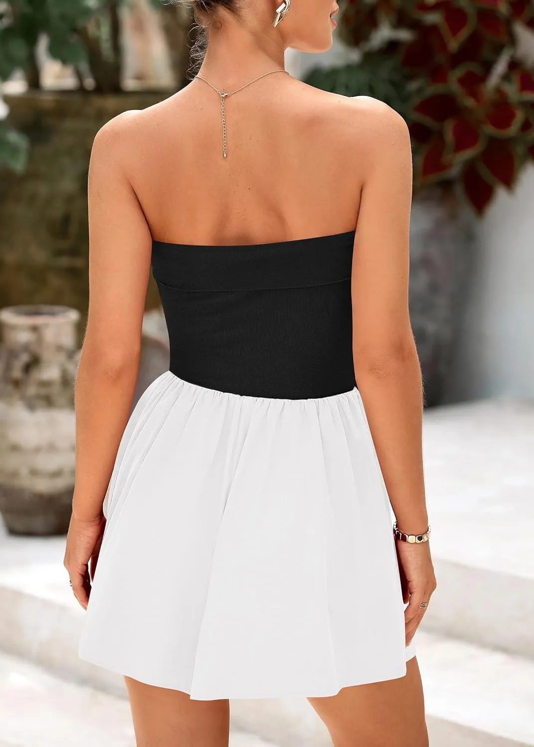 KIRUNDO Summer Rompers For Women 2025 Casual One Piece Strapless Tube Top Sleeveless Skort Short Jumpsuit Beach Vacation