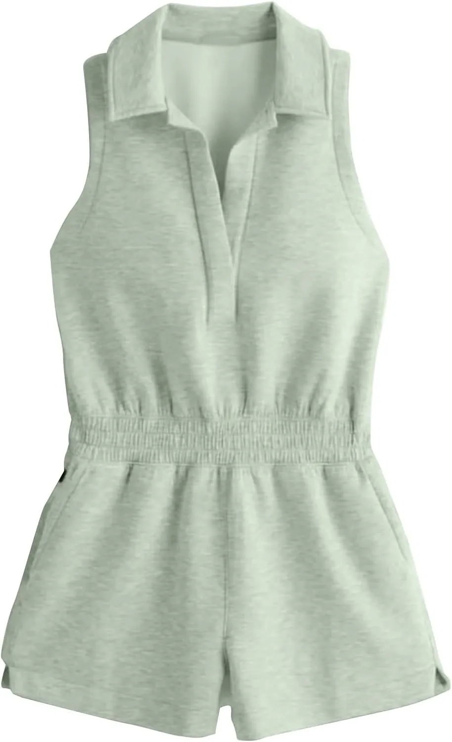 Knit Polo Romper for Womem 2024, Ladies Sleeveless Cozy Set Casual Playsuit V-Neck Knitted Athletic Short Jumpsuit
