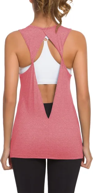 Laughido Womens Open Back Workout Tops Athletic Yoga Vests Backless Sleeveless Tank Tops