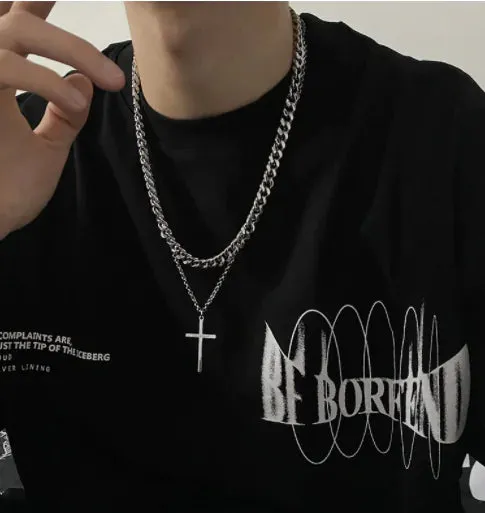 Layered Men's Cross Pendant Necklaces