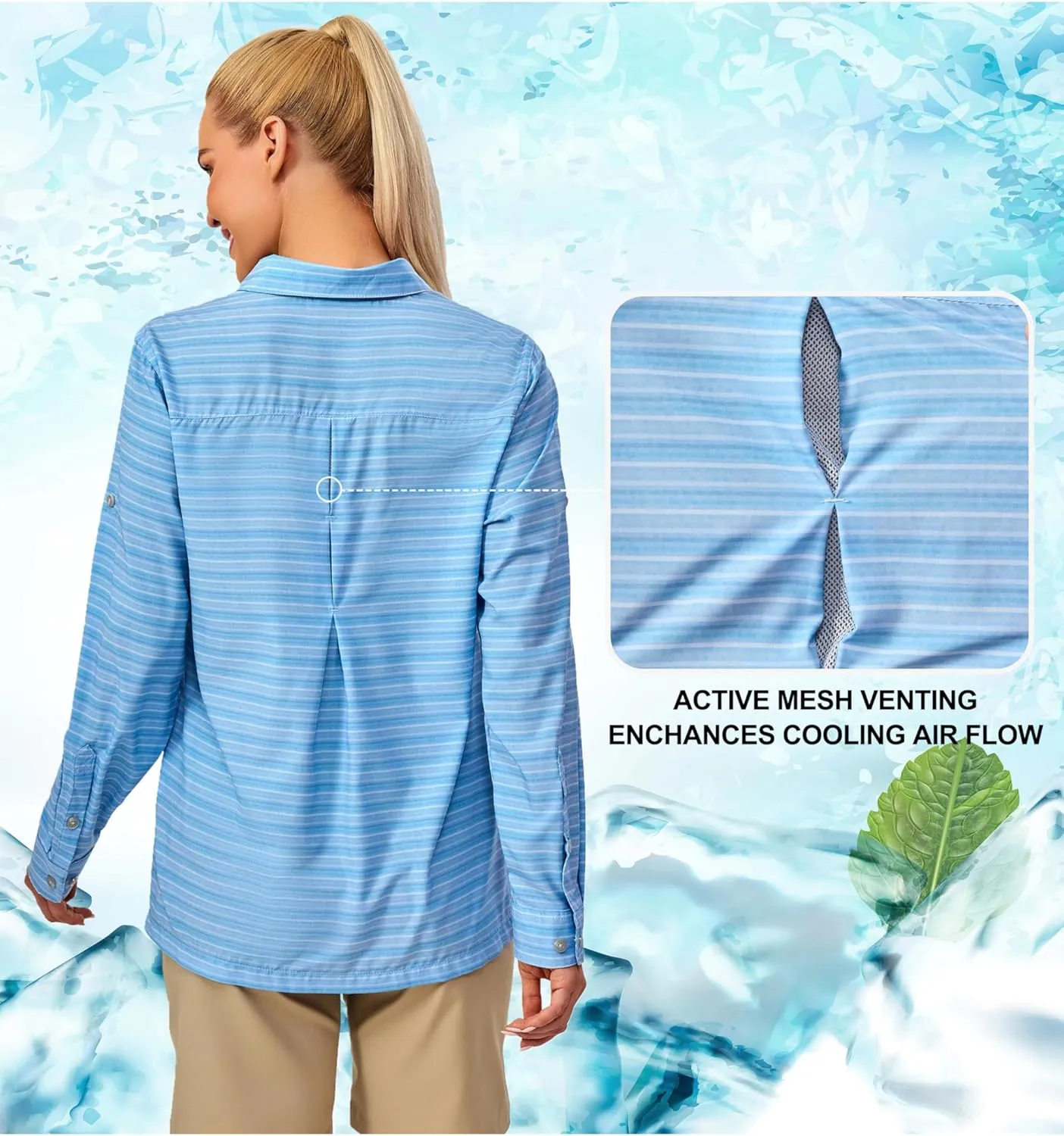 Little Donkey Andy Women's Quick Dry Safari Shirts, Lightweight Long Sleeve Outdoor Shirts for Hiking Fishing