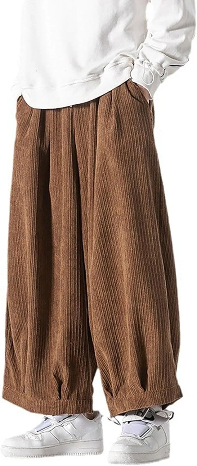 Loose Fit Corduroy Harem Yoga Pants for Men Hippie Hip Hop Drop Crotch Trousers Baggy Tapered Leg Aladdin Boho Pants