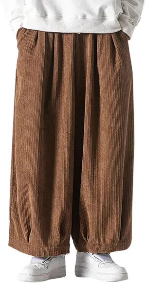 Loose Fit Corduroy Harem Yoga Pants for Men Hippie Hip Hop Drop Crotch Trousers Baggy Tapered Leg Aladdin Boho Pants