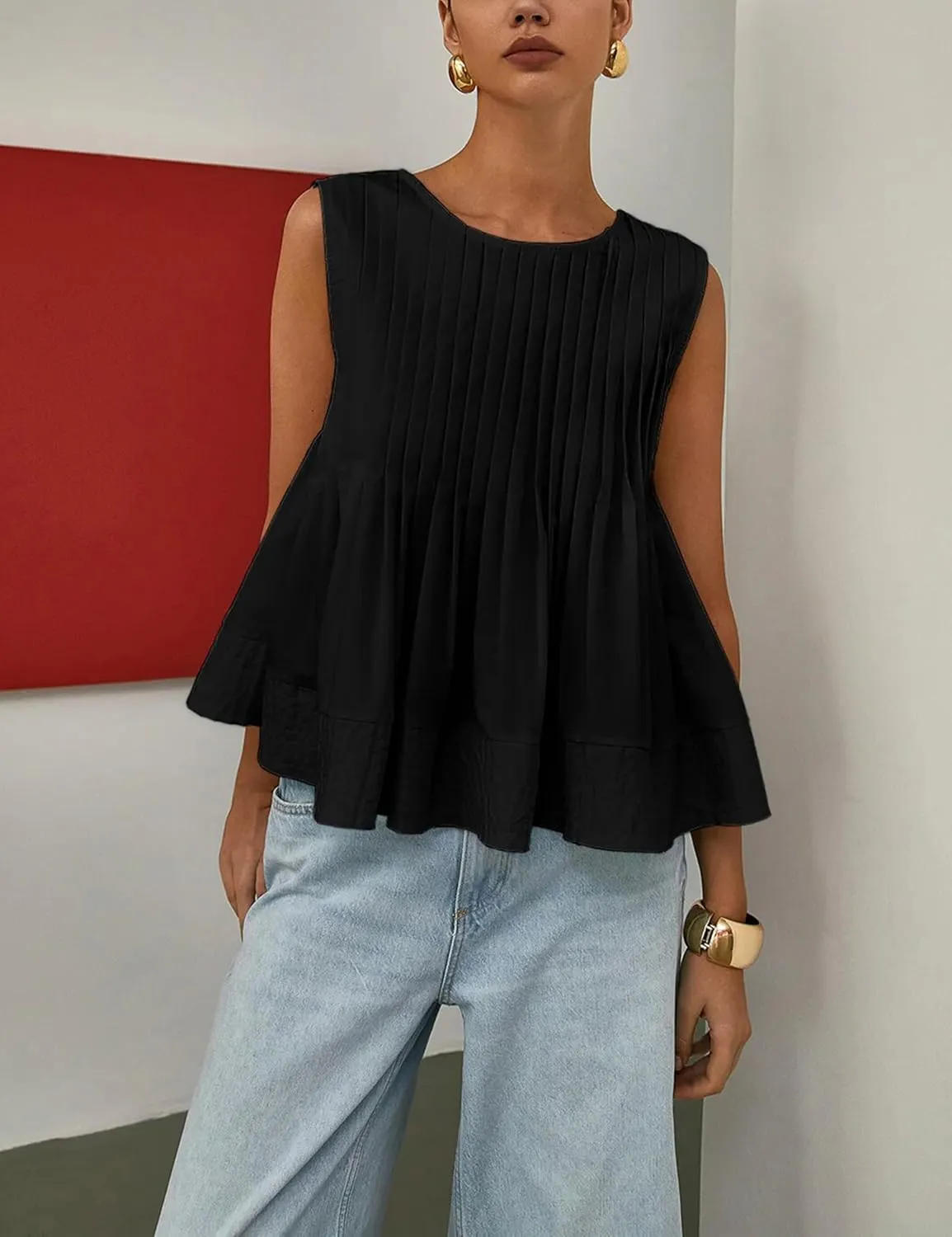Lumister Womens Peplum Babydoll Tops Cute Pleated Sleeveless Ruffle Strap T Shirts Tank Summer Tops
