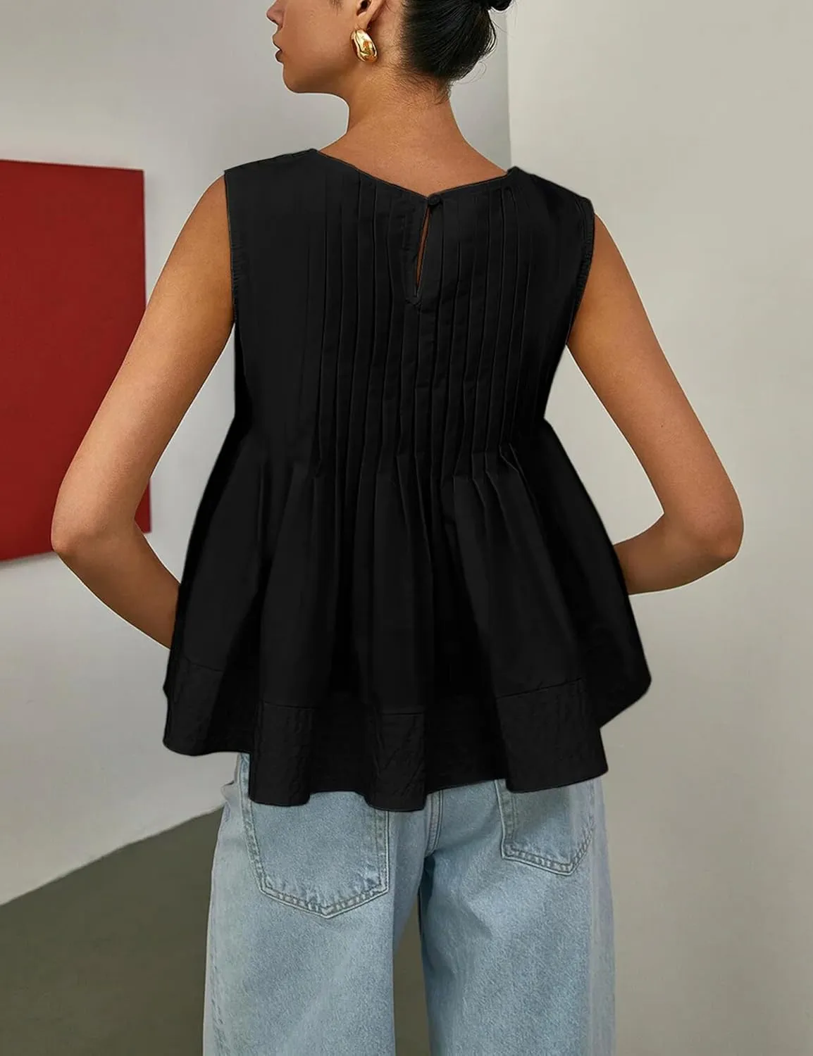 Lumister Womens Peplum Babydoll Tops Cute Pleated Sleeveless Ruffle Strap T Shirts Tank Summer Tops