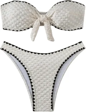 MakeMeChic Women's 2 Piece Bandeau Swimsuit Floral Cut Out Bikini Set Strapless Bathing Suits