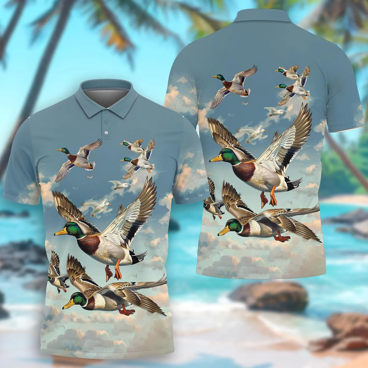 Mallard Duck Polo Shirts for Men- Golf Moisture Wicking Dry Fit Short Sleeve Polo Shirts S20