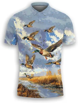 Mallard Duck Polo Shirts for Men- Golf Moisture Wicking Dry Fit Short Sleeve Polo Shirts S20