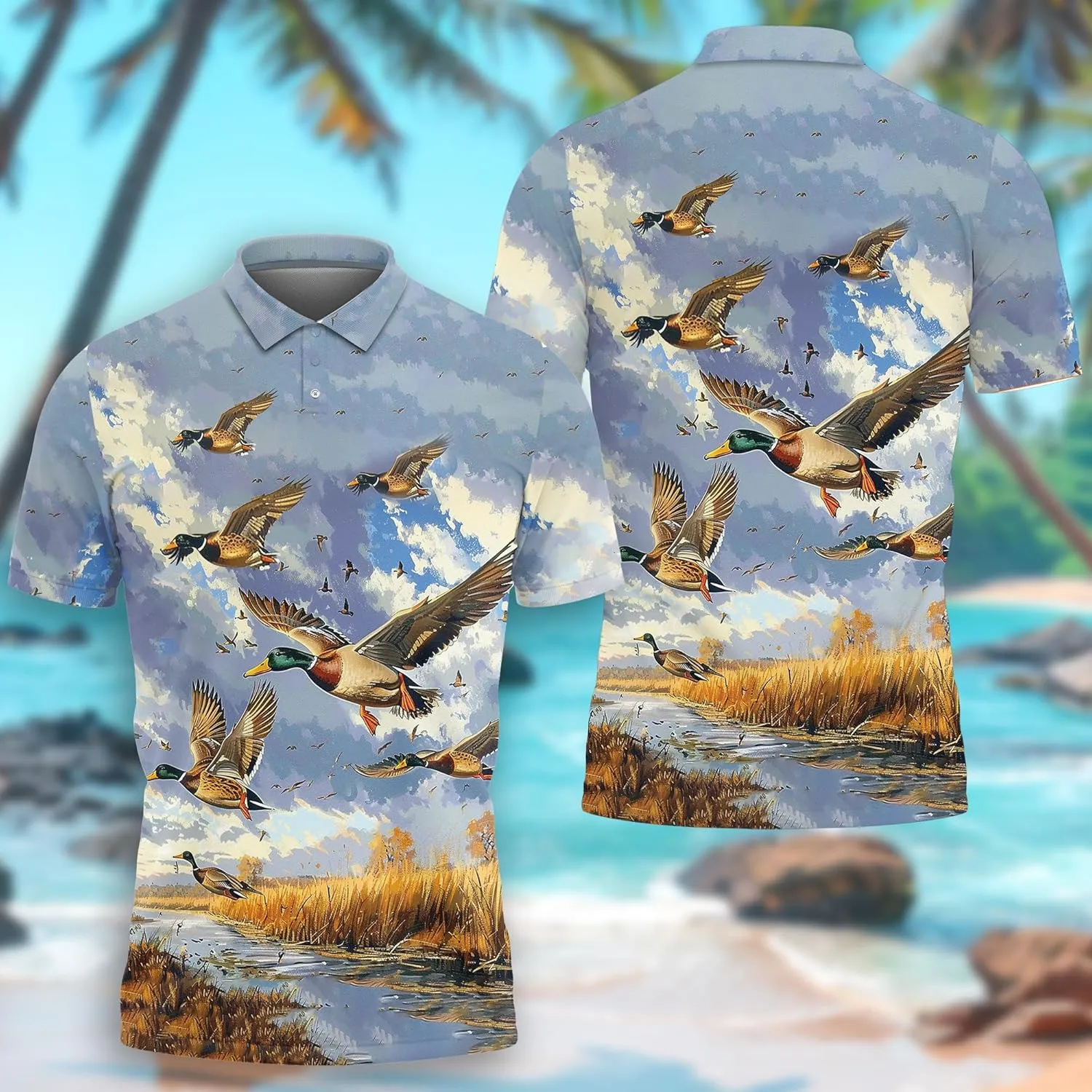 Mallard Duck Polo Shirts for Men- Golf Moisture Wicking Dry Fit Short Sleeve Polo Shirts S20
