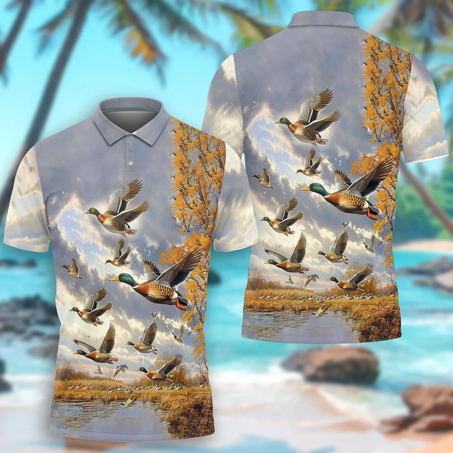 Mallard Duck Polo Shirts for Men- Golf Moisture Wicking Dry Fit Short Sleeve Polo Shirts S20