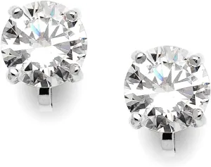 Mariell Cubic Zirconia Crystal Wedding Clip On Stud Earrings for Women, 2 Carat CZ Jewelry For Brides