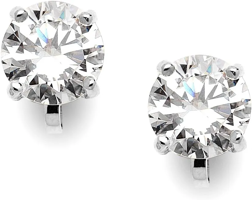 Mariell Cubic Zirconia Crystal Wedding Clip On Stud Earrings for Women, 2 Carat CZ Jewelry For Brides