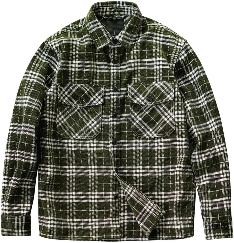 Men' Heavy Cotton Padded Shirt Long Sleeve Plaid Simple Casual Coat American Frock in Autumn