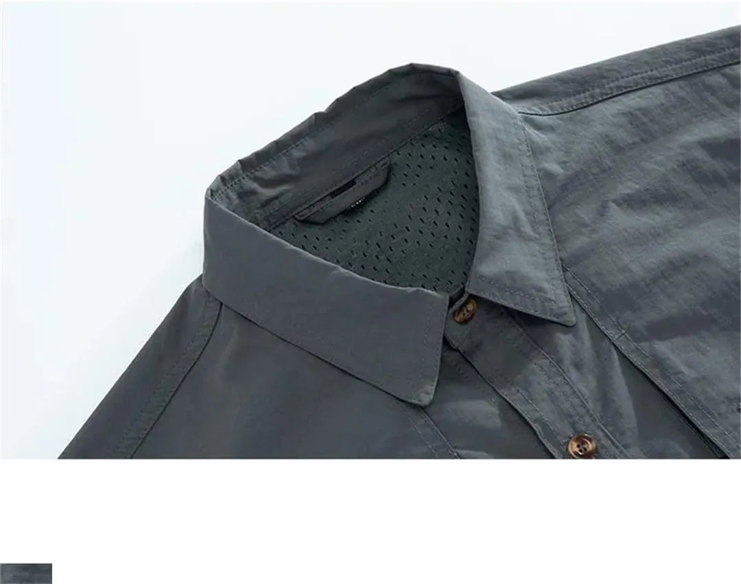 Men Summer Outdoor Combat Multi-Pocket Tactical Shirts Quick Dry Cargo Long-Sleeved Shirts