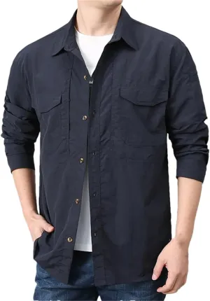 Men Summer Outdoor Combat Multi-Pocket Tactical Shirts Quick Dry Cargo Long-Sleeved Shirts