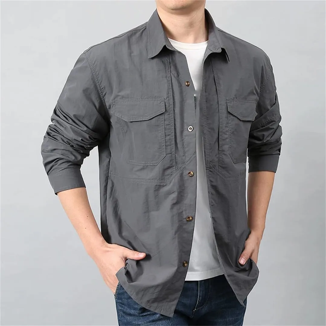 Men Summer Outdoor Combat Multi-Pocket Tactical Shirts Quick Dry Cargo Long-Sleeved Shirts