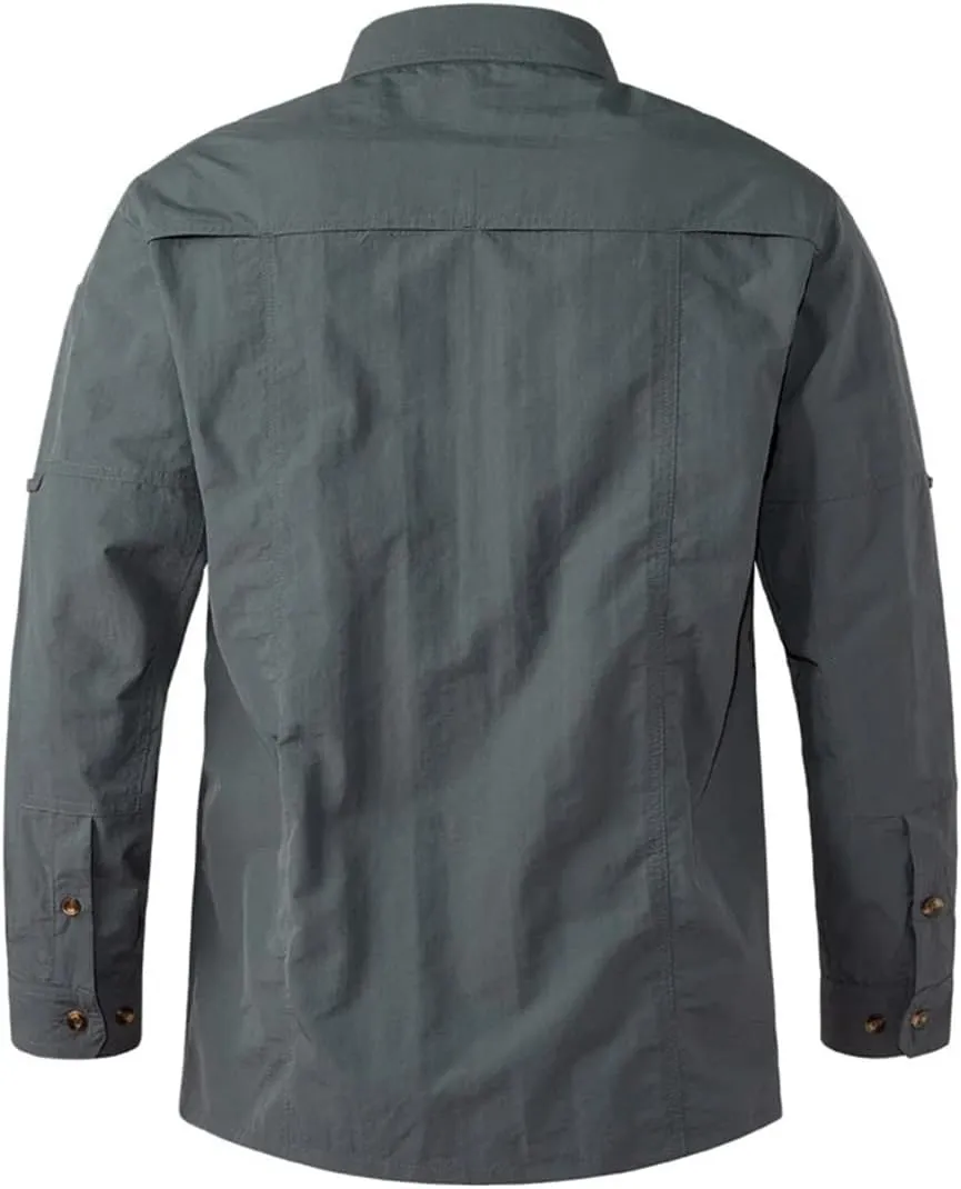 Men Summer Outdoor Combat Multi-Pocket Tactical Shirts Quick Dry Cargo Long-Sleeved Shirts