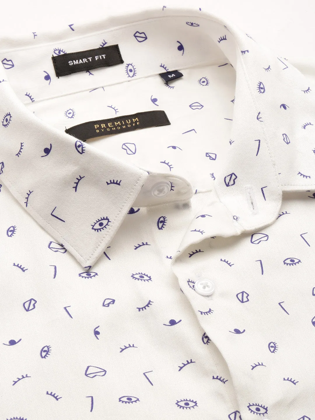 Men White Smart Slim Fit Printed Cotton Casual Shirt