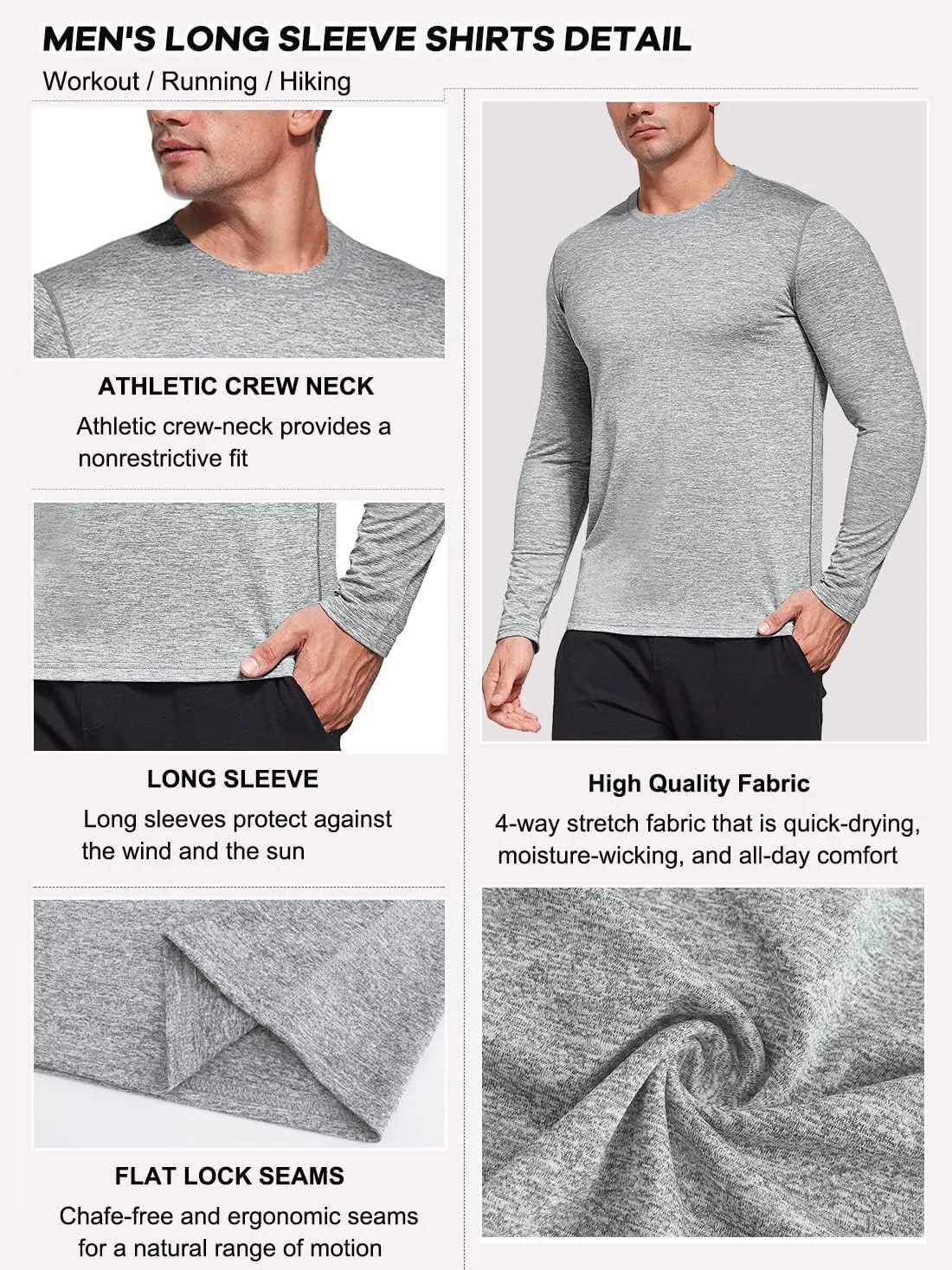 Men's 1, 3 or 5 Pack Performance Long Sleeve T-Shirts, UPF 50  Sun Protection Shirts, Athletic Gym Workout Shirts for Running
