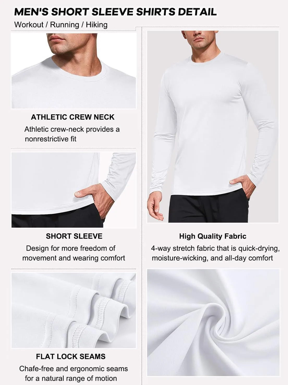 Men's 1, 3 or 5 Pack Performance Long Sleeve T-Shirts, UPF 50  Sun Protection Shirts, Athletic Gym Workout Shirts for Running