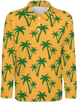 Mens Cactus Polo Shirts Quick-Dry Moisture Wicking 3D Print Long Sleeve Golf Shirts