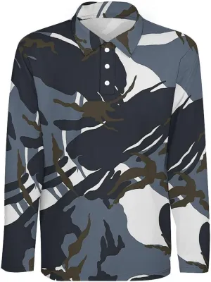 Mens Camouflage Polo Shirts Quick-Dry Moisture Wicking 3D Print Long Sleeve Golf Shirts