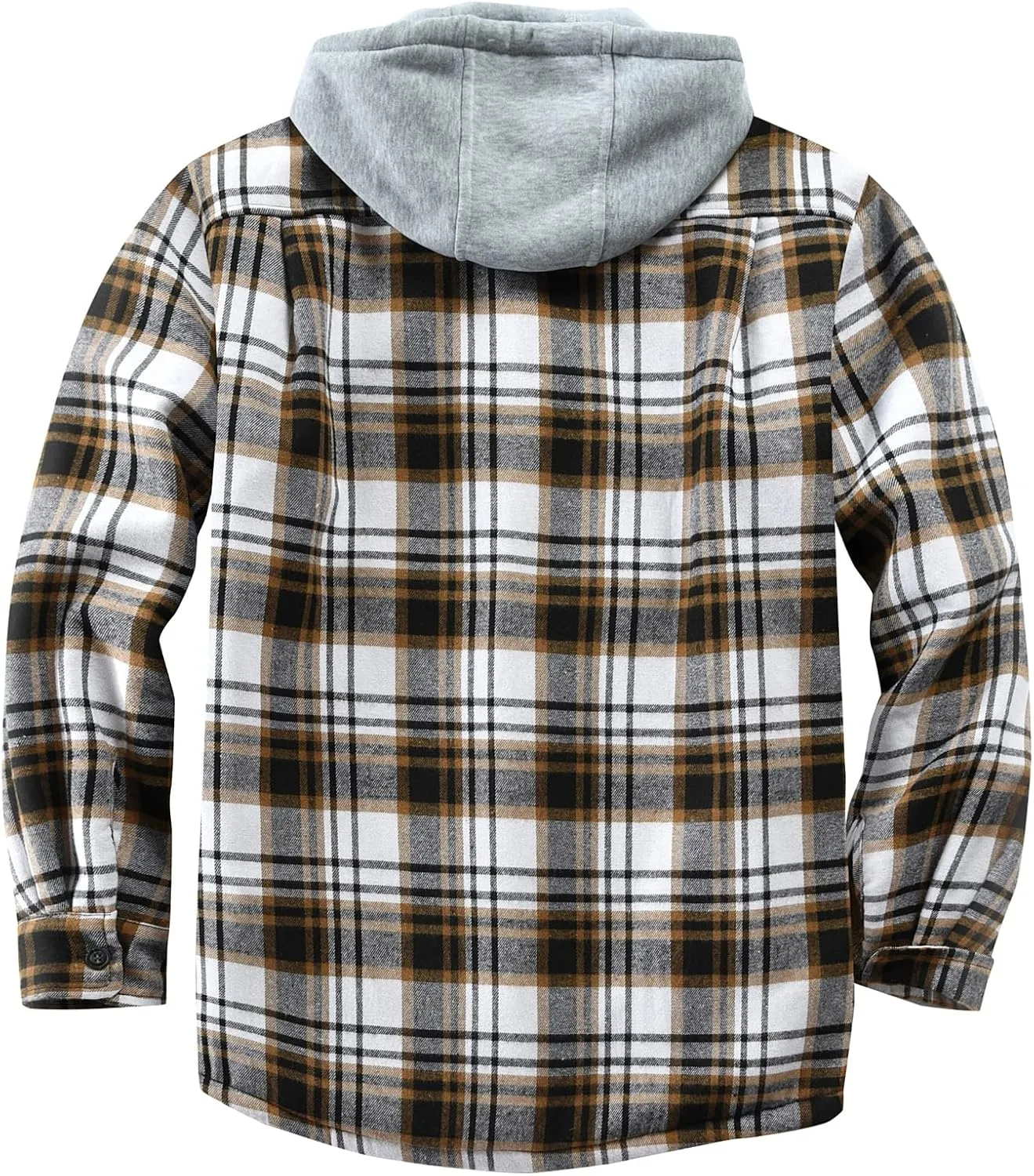 Men's Cotton Plaid Shirts Jacket Fleece Lined Flannel Shirts Sherpa Button Down Jackets with Hood for Men